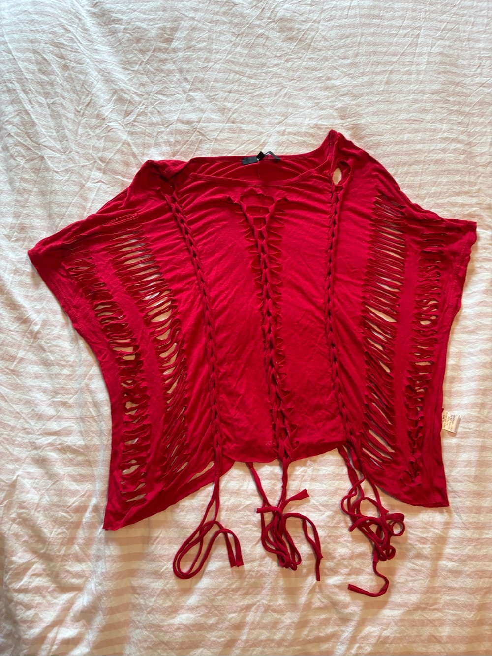 cleo Red Openwork Tie-Front Tunic
